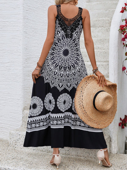 Printed Round Neck Sleeveless Dress - Tigbul's Variety Fashion Shop