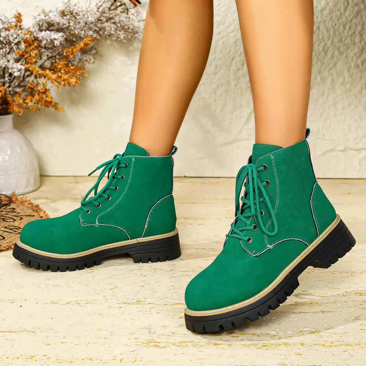 Round Toe Lace Up Boots - Tigbul's Variety Fashion Shop
