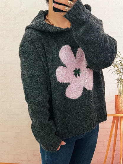 Flower Long Sleeve Hooded Sweater - Tigbul's Variety Fashion Shop
