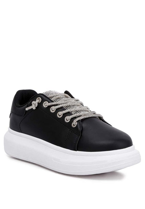 Jaxen Rhinestones Lace Up Sneakers - Tigbuls Variety Fashion