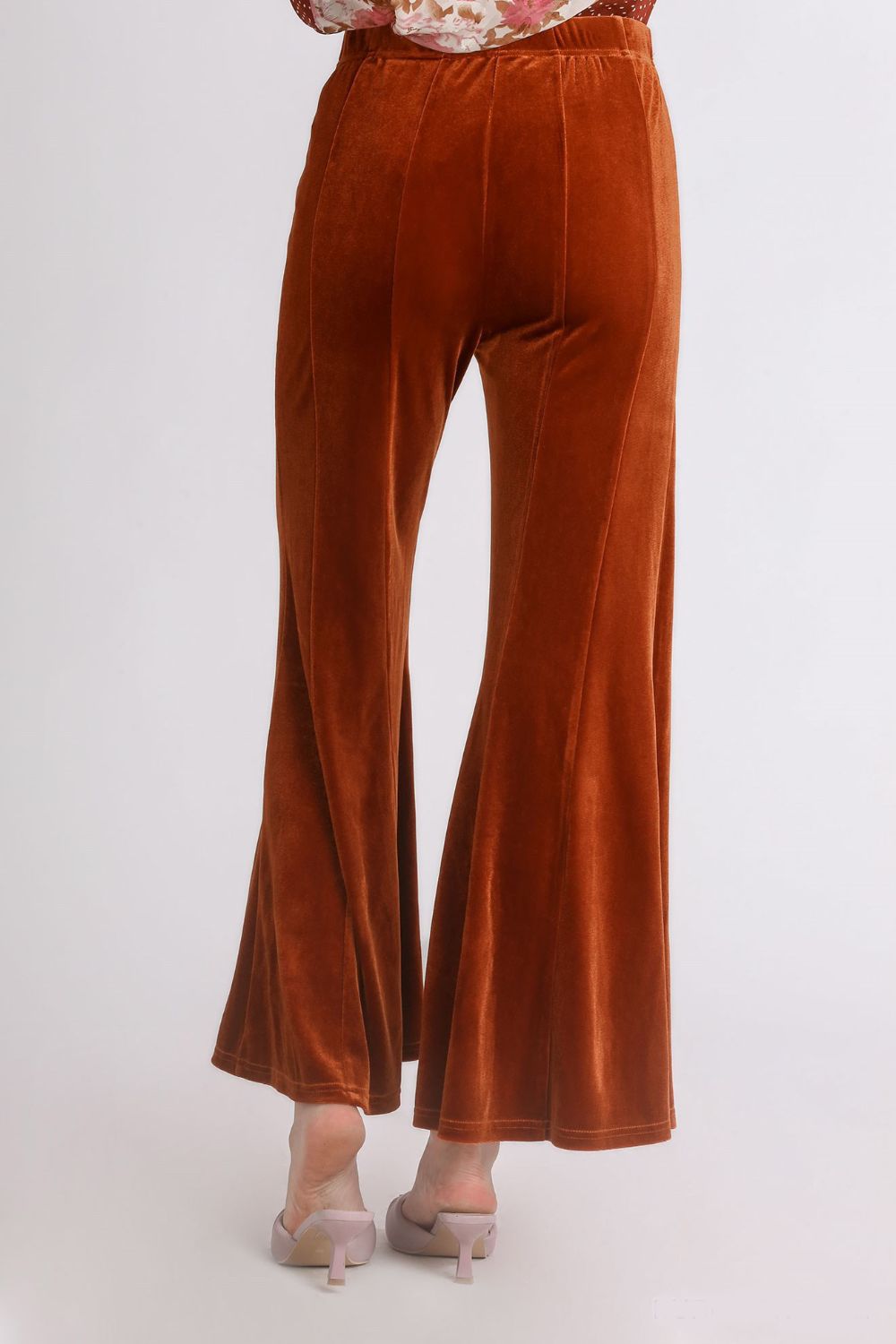 Terracotta High Rise Elastic Waist Flare Pants - Tigbul's Variety Fashion Shop