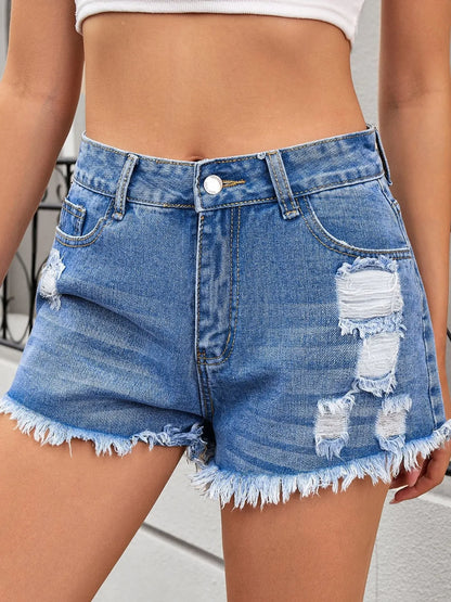 Distressed Raw Hem Denim Shorts - Tigbul's Variety Fashion Shop