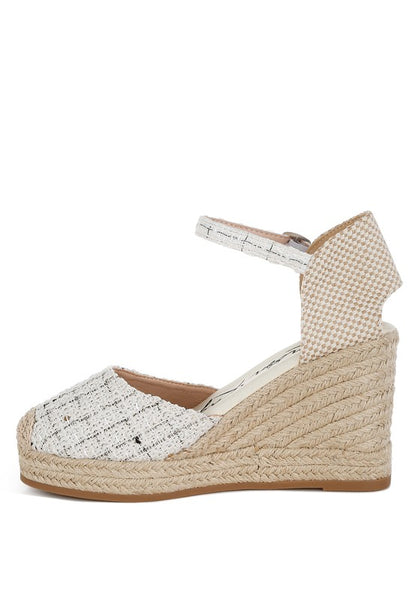 Regatta Tweed Round Toe Woven 4 in. Wedge Heel Sandals - Tigbul's Variety Fashion Shop