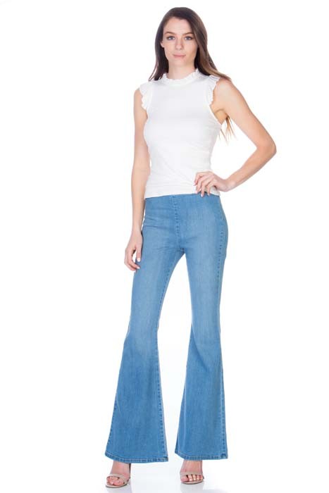 Zipper back high waist denim flare jean pants - Tigbul's Variety Fashion Shop