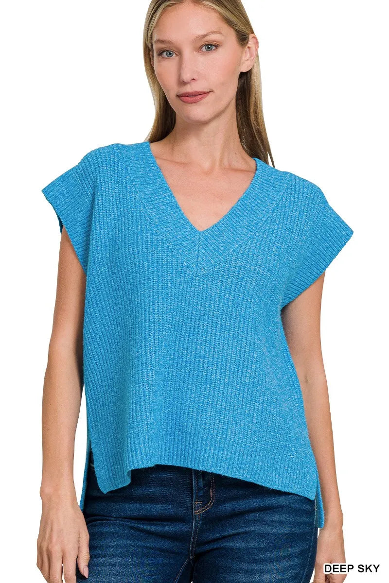 Zenana Oversized Sweater Vest with Side Slit - Tigbul's Variety Fashion Shop