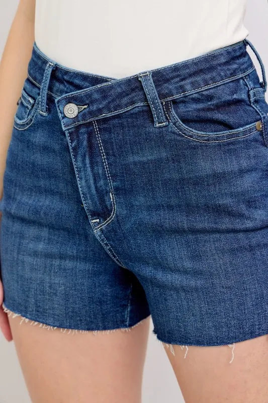 Judy Blue High Waist Criss-Cross Waistband Denim Shorts - Tigbul's Variety Fashion Shop