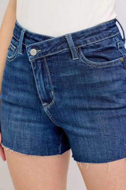 Judy Blue High Waist Criss-Cross Waistband Denim Shorts - Tigbul's Variety Fashion Shop