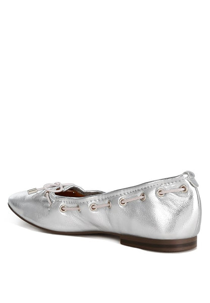 Marlow Metallic Eyelet Detail Bow Ballerinas - Tigbul's Variety Fashion Shop