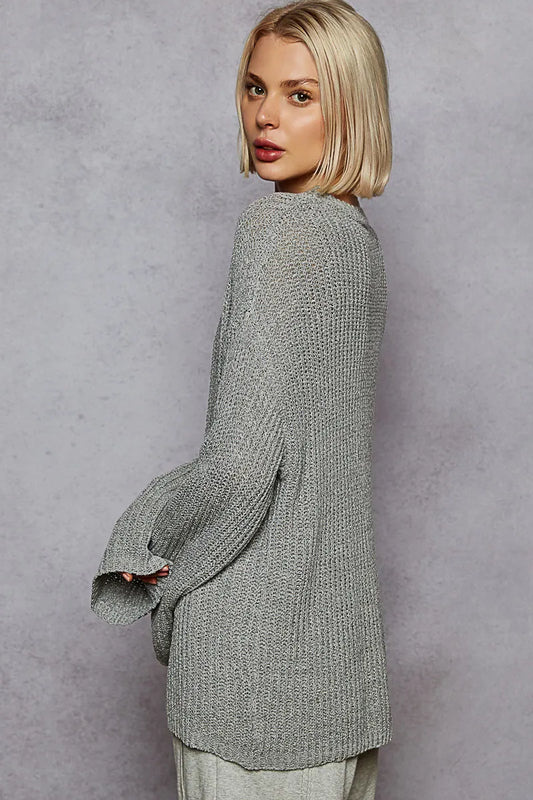 POL Oversized V-Neck Knit Top - Tigbul's Variety Fashion Shop