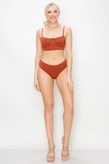 And The Why Ribbed Underwire Plunge Bikini Swimsuits - Tigbul's Variety Fashion Shop