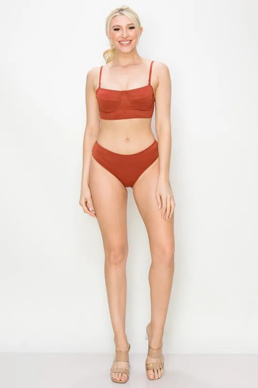 And The Why Ribbed Underwire Plunge Bikini Swimsuits - Tigbul's Variety Fashion Shop