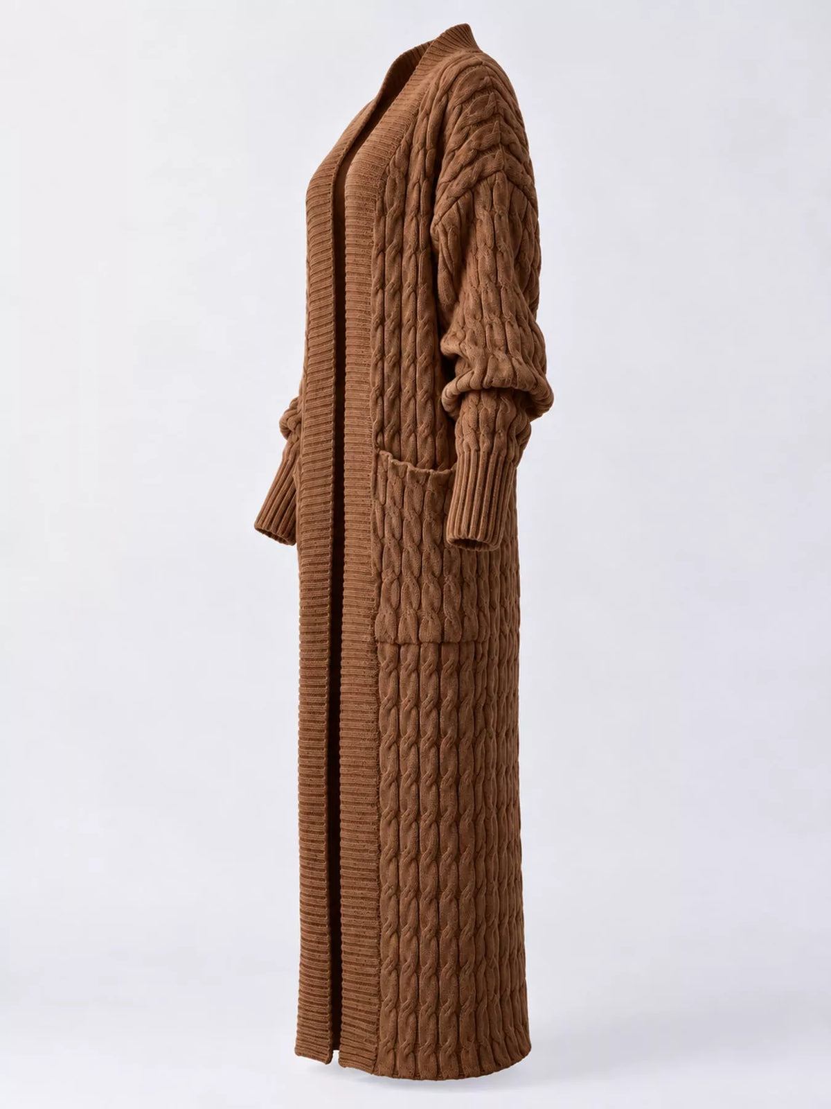 Elegant Cable-Knit Longline Open-Front Cardigan | Tigbuls Variety