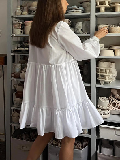 Tiered Long Sleeve Shirt Dress - Tigbul's Variety Fashion Shop