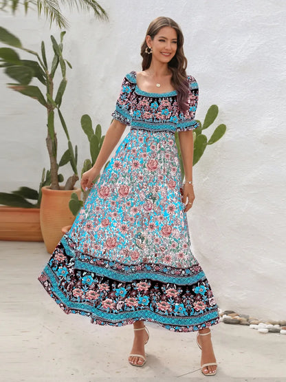 Floral Flounce Sleeve Midi Dress - Tigbul's Variety Fashion Shop