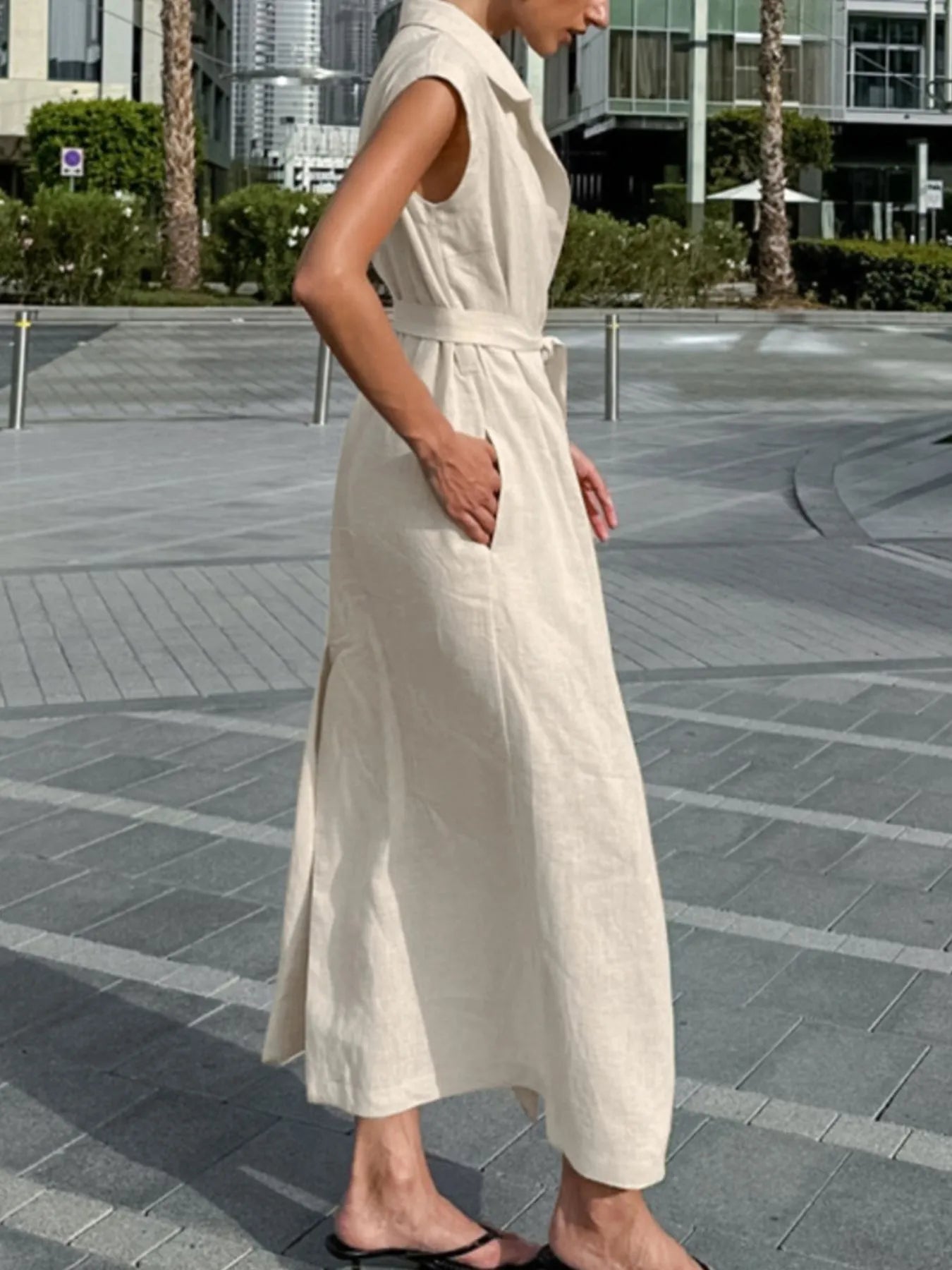 Tie Waist Cap Sleeve Maxi Dress - Tigbul's Variety Fashion Shop