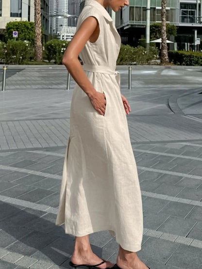 Tie Waist Cap Sleeve Maxi Dress - Tigbul's Variety Fashion Shop