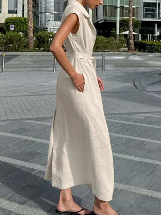 Tie Waist Cap Sleeve Maxi Dress - Tigbul's Variety Fashion Shop