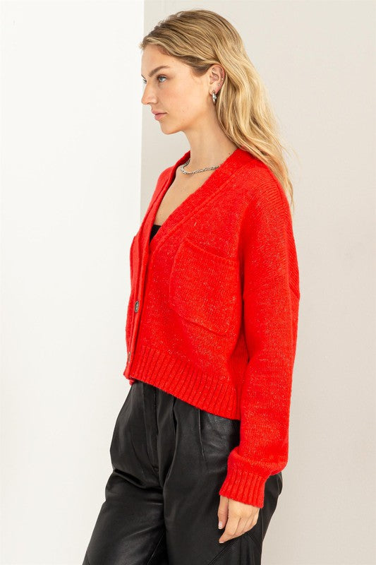 Button Front Cropped Cardigan Sweater - Tigbuls Variety Fashion