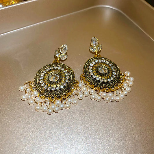 Rhinestone Alloy Bead Dangle Earrings - Tigbul's Variety Fashion Shop