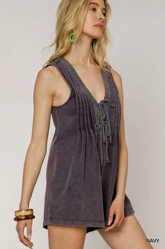 Umgee Tie Front Sleeveless Romper - Tigbul's Variety Fashion Shop