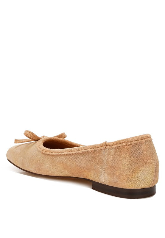 Rubyrose Suede Bow Embellished Square Toe Beige Ballerinas - Tigbul's Variety Fashion Shop