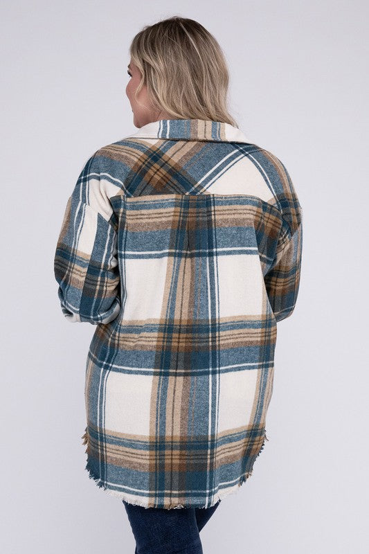 Plus Size Yarn Dyed Plaid Shirt Jacket - Tigbuls Variety Fashion