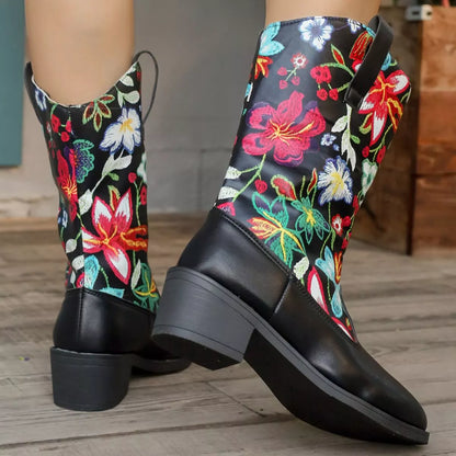 Floral Block Heel Boots - Tigbul's Variety Fashion Shop
