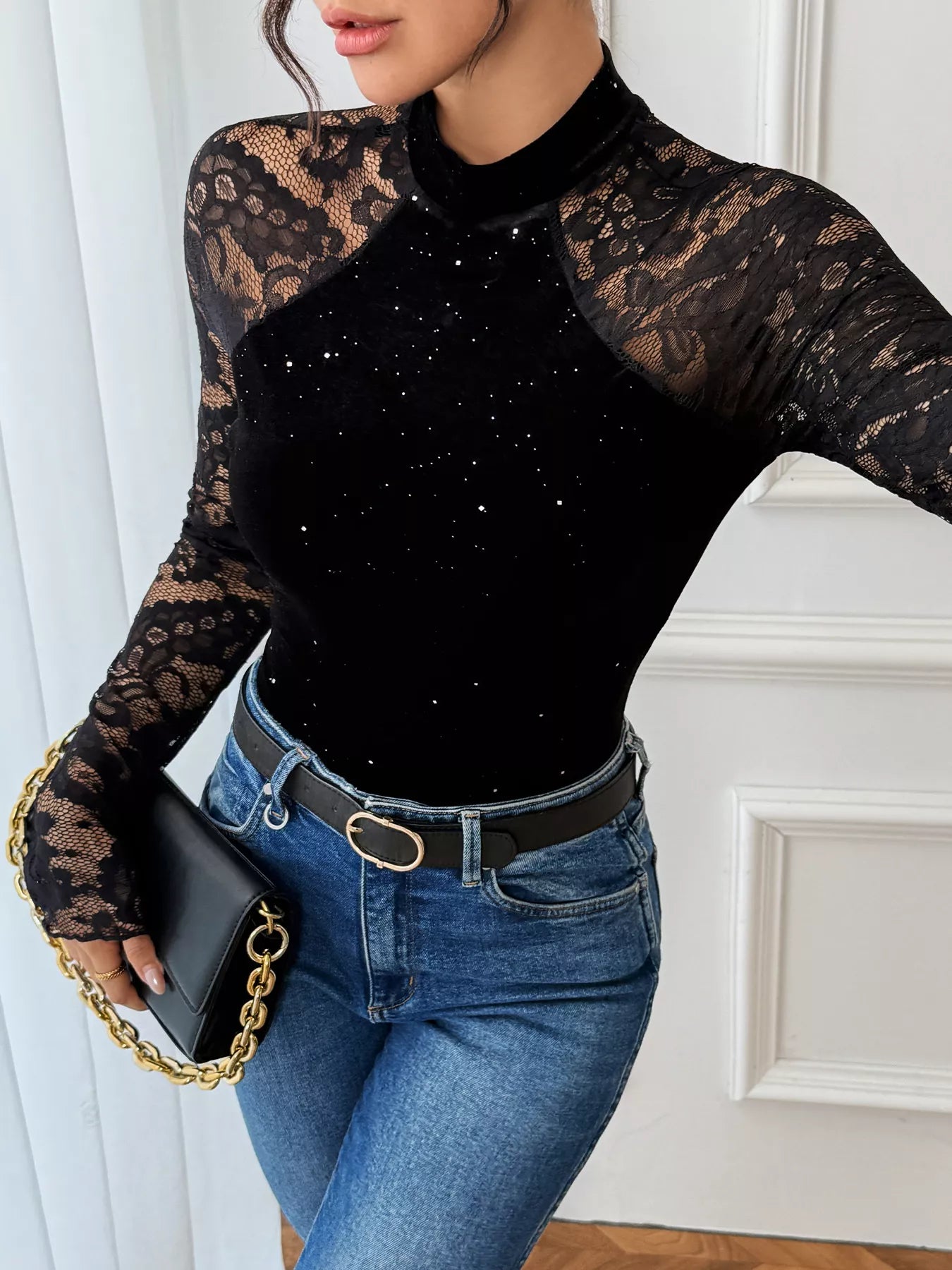Lace Mock Neck Bodysuit - Tigbul's Variety Fashion Shop