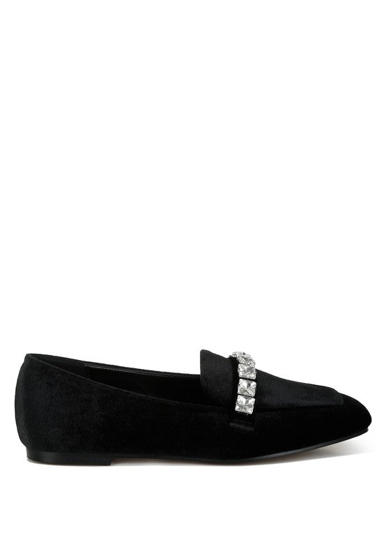 Kyari Velvet Diamante Strap Loafers - Tigbul's Variety Fashion Shop