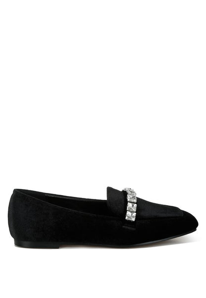 Kyari Velvet Diamante Strap Loafers - Tigbul's Variety Fashion Shop
