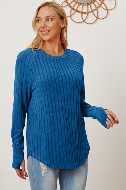 Ribbed Thumbhole Sleeve T-Shirt Small -3XL - Tigbul's Variety Fashion Shop