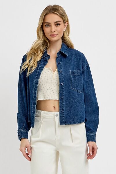 Button Up Long Sleeve Denim Shacket - Tigbul's Variety Fashion Shop