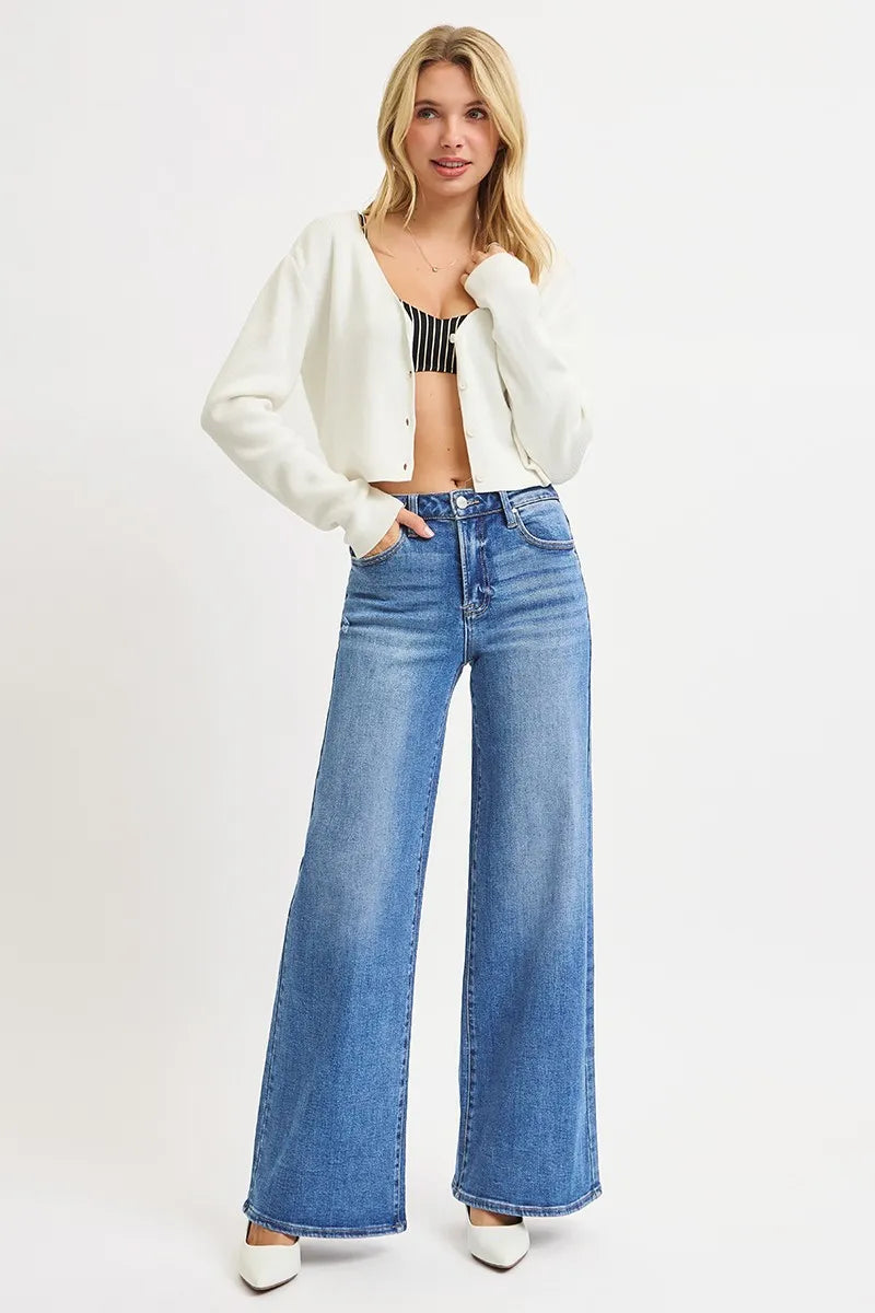 RISEN Full Size High Rise Wide Leg Jeans Plus Size - Tigbul's Variety Fashion Shop