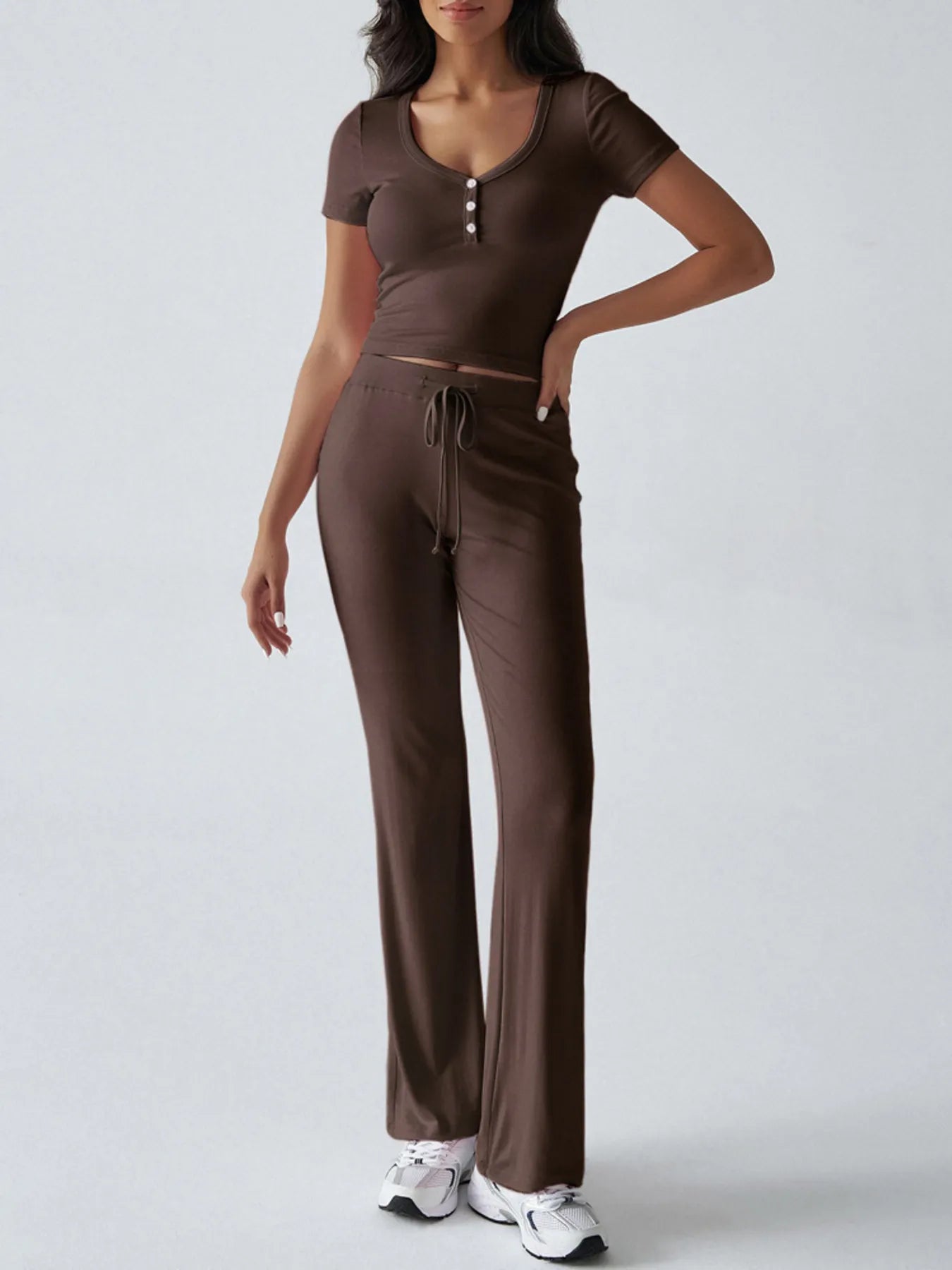 Casual Ribbed Short Sleeve Top and Pants Set - Tigbul's Variety Fashion Shop