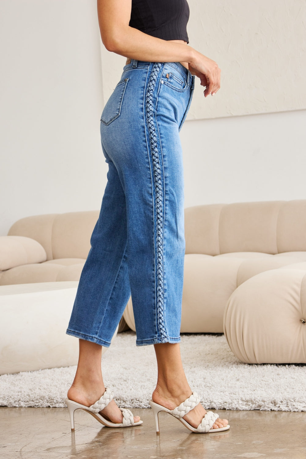 Judy Blue Full Size Braid Side Detail Wide Leg Jeans - Tigbul's Variety Fashion Shop