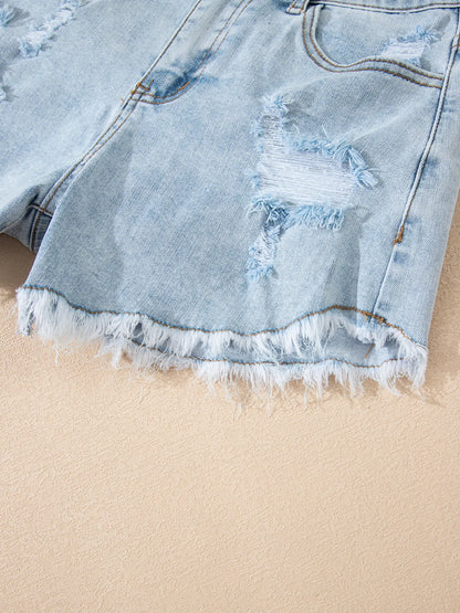 High Rise Distressed Raw Hem Denim Shorts - Tigbul's Variety Fashion Shop