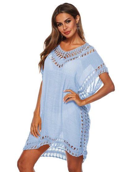 Bohemian Crochet Trim Beach Cover Up Dress - Tigbul's Variety Fashion Shop