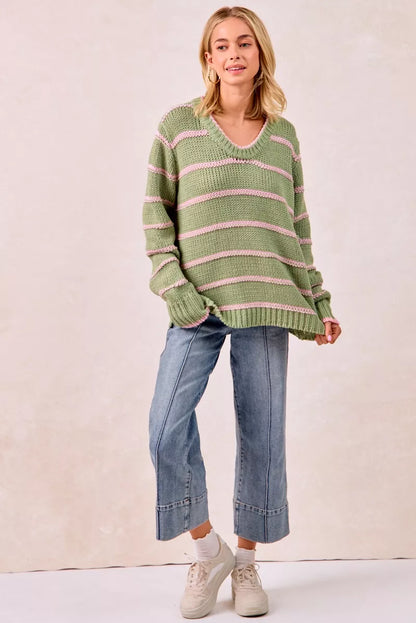 BiBi Striped Long Sleeve Sweater - Tigbul's Variety Fashion Shop
