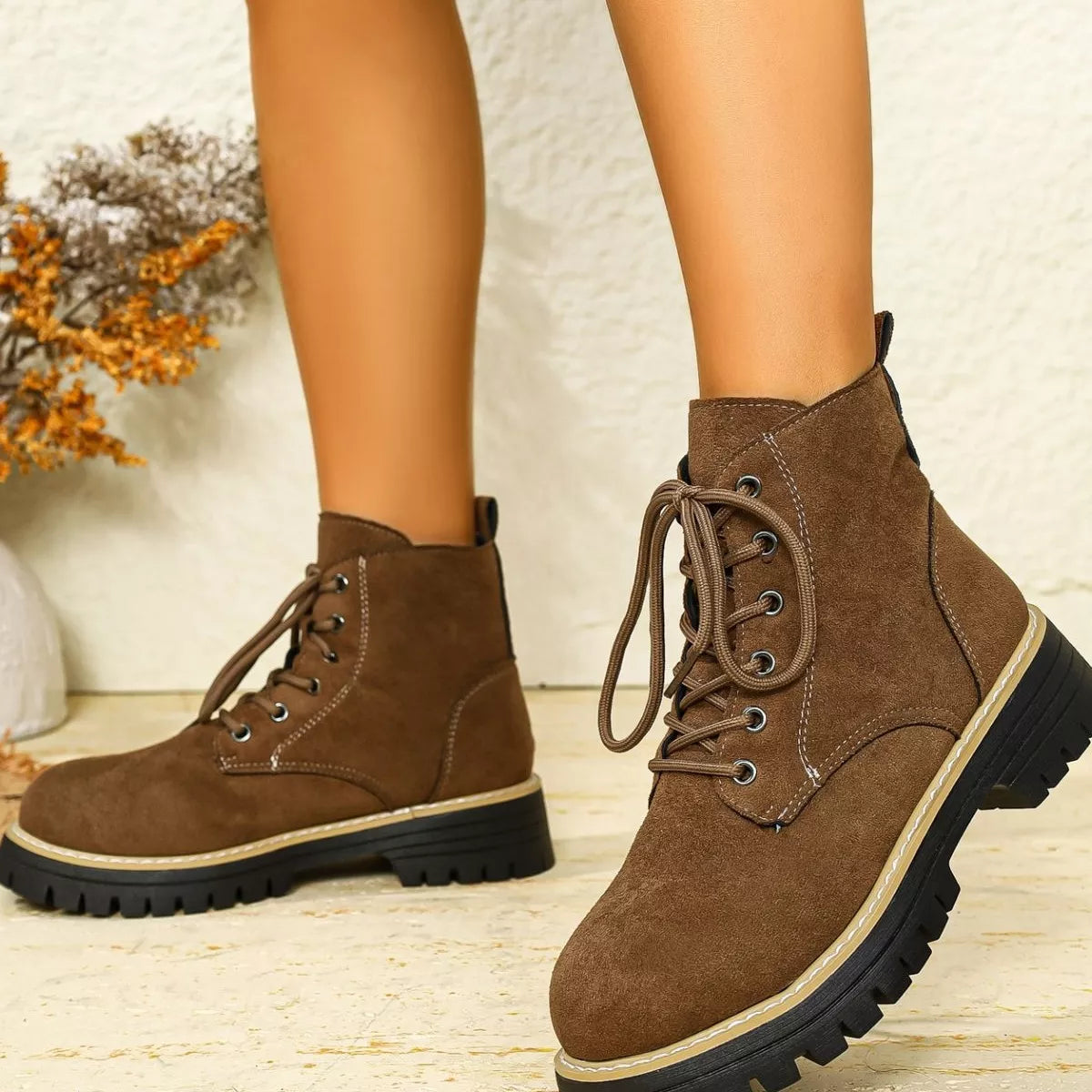 Round Toe Lace Up Boots - Tigbul's Variety Fashion Shop