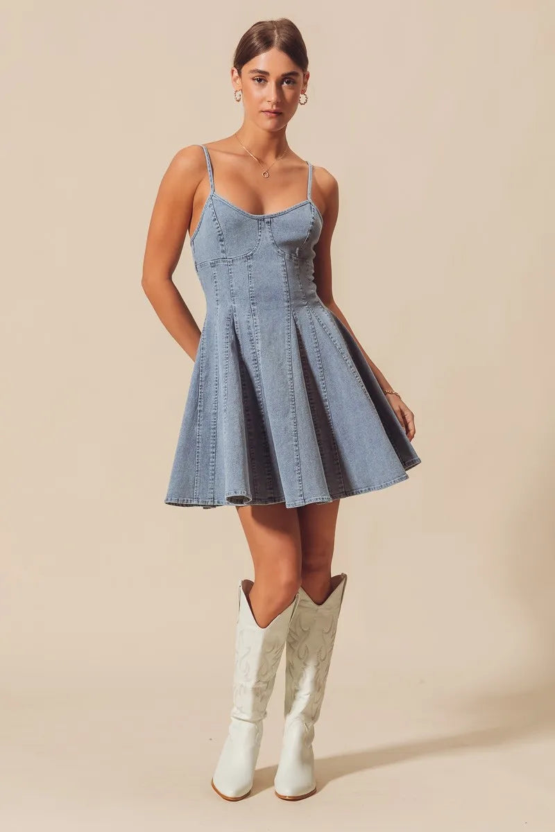 SO ME A Line Fit and Flare Denim Mini Dress - Tigbul's Variety Fashion Shop