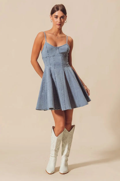 SO ME A Line Fit and Flare Denim Mini Dress - Tigbul's Variety Fashion Shop