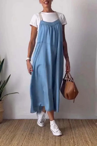 Ruched Cami Maxi Dress with Pockets Size Small - 5XL Plus - Tigbul's Variety Fashion Shop