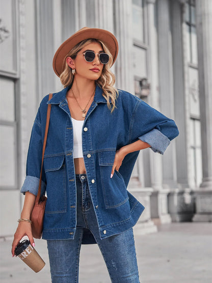 Button Up Long Sleeve Denim Jacket - Tigbul's Variety Fashion Shop