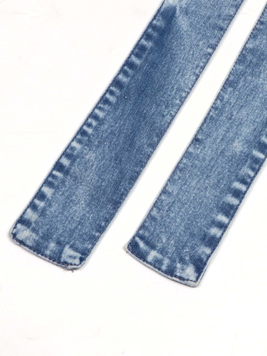 Light blue denim dress sleeves/hem with frayed look and clean stitched edging