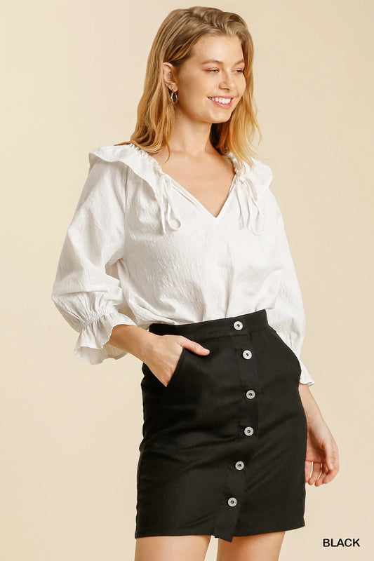 Umgee Linen Blend Button Down Skirt with Pockets - Tigbul's Variety Fashion Shop