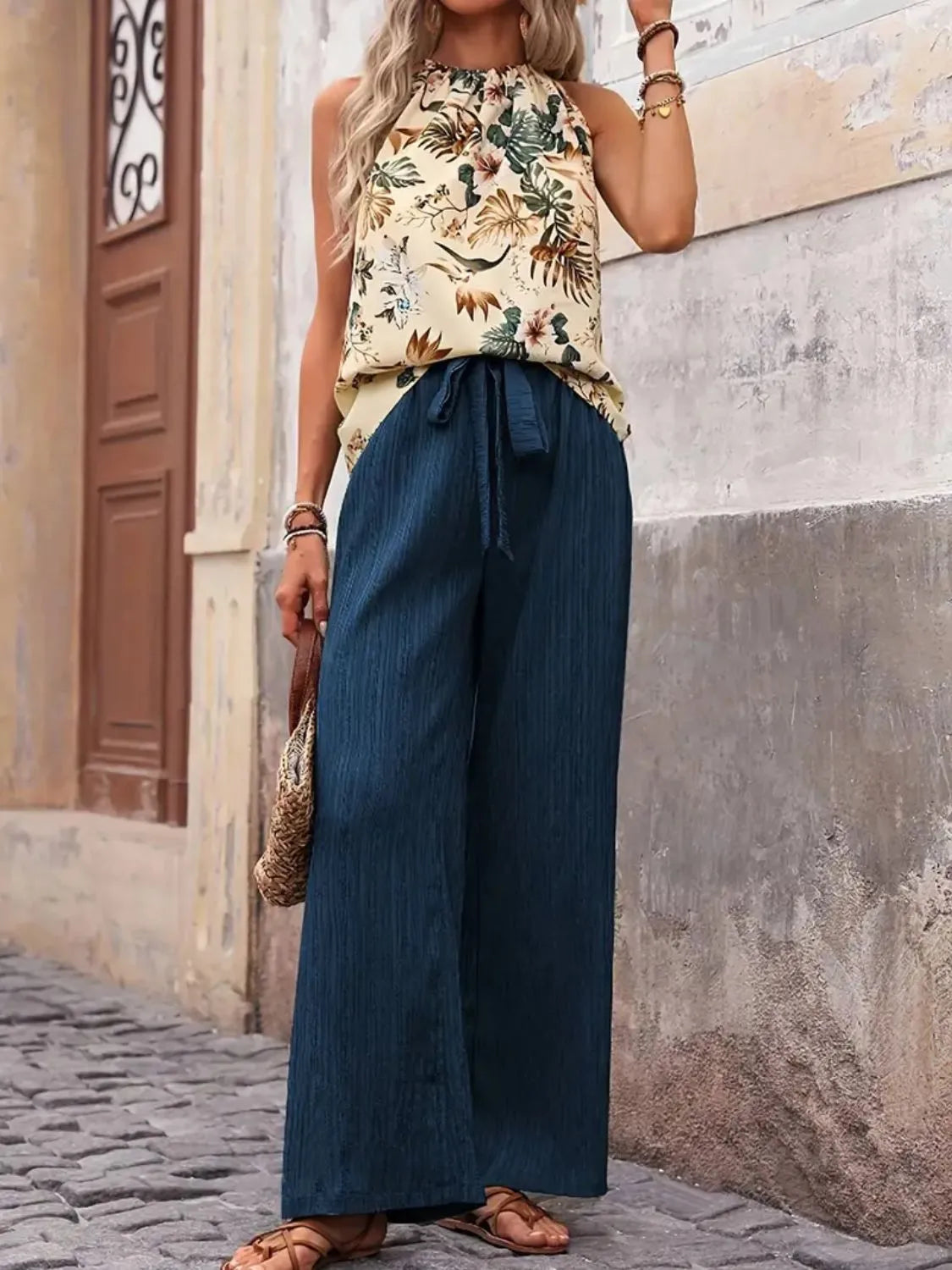 Printed Tank Top and Wide Leg Pants Set - Tigbul's Variety Fashion Shop