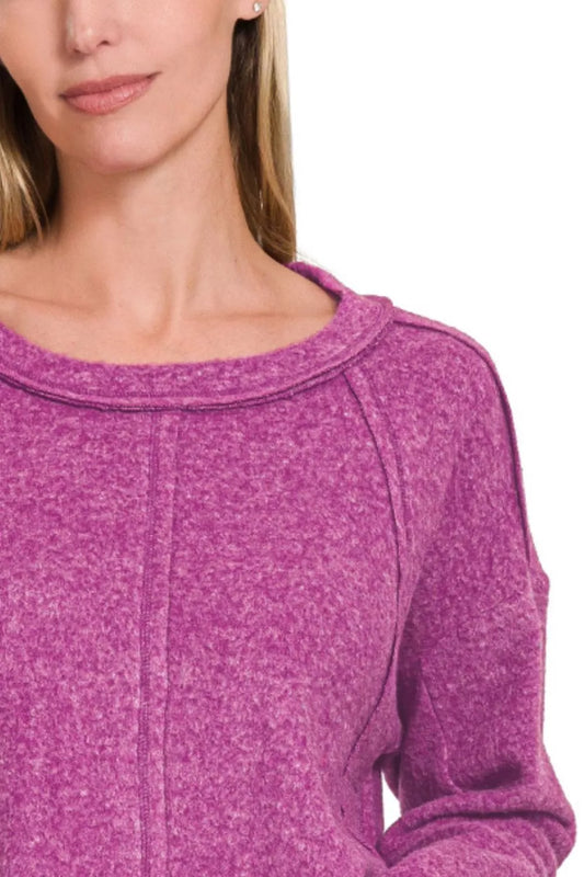 Zenana Brushed Hacci Exposed Seam Hi Low Sweater - Tigbul's Variety Fashion Shop