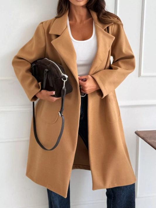 Long-Sleeve Single-Breasted Trench Coat - Tigbul's Variety Fashion Shop