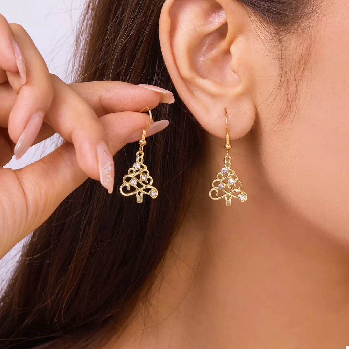 18K Gold-Plated Rhinestone Christmas Tree Dangle Earrings - Tigbul's Variety Fashion Shop