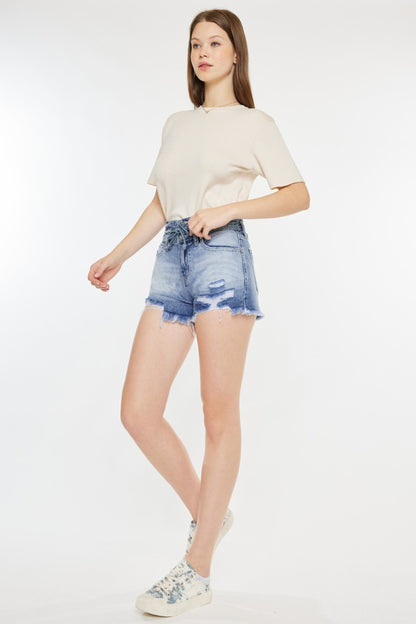 Kancan High Rise Frayed Hem Denim Shorts - Tigbuls Variety Fashion